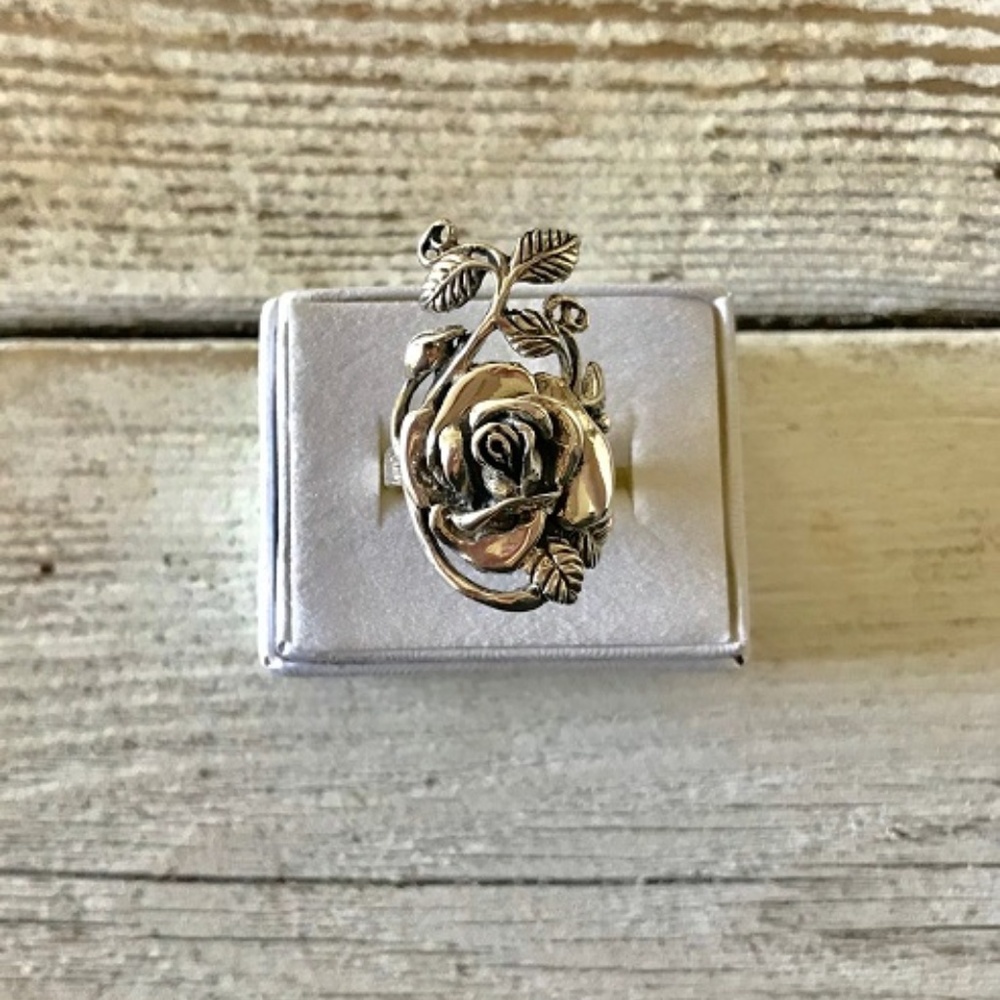 Oxidized Sterling Silver Rose Ring